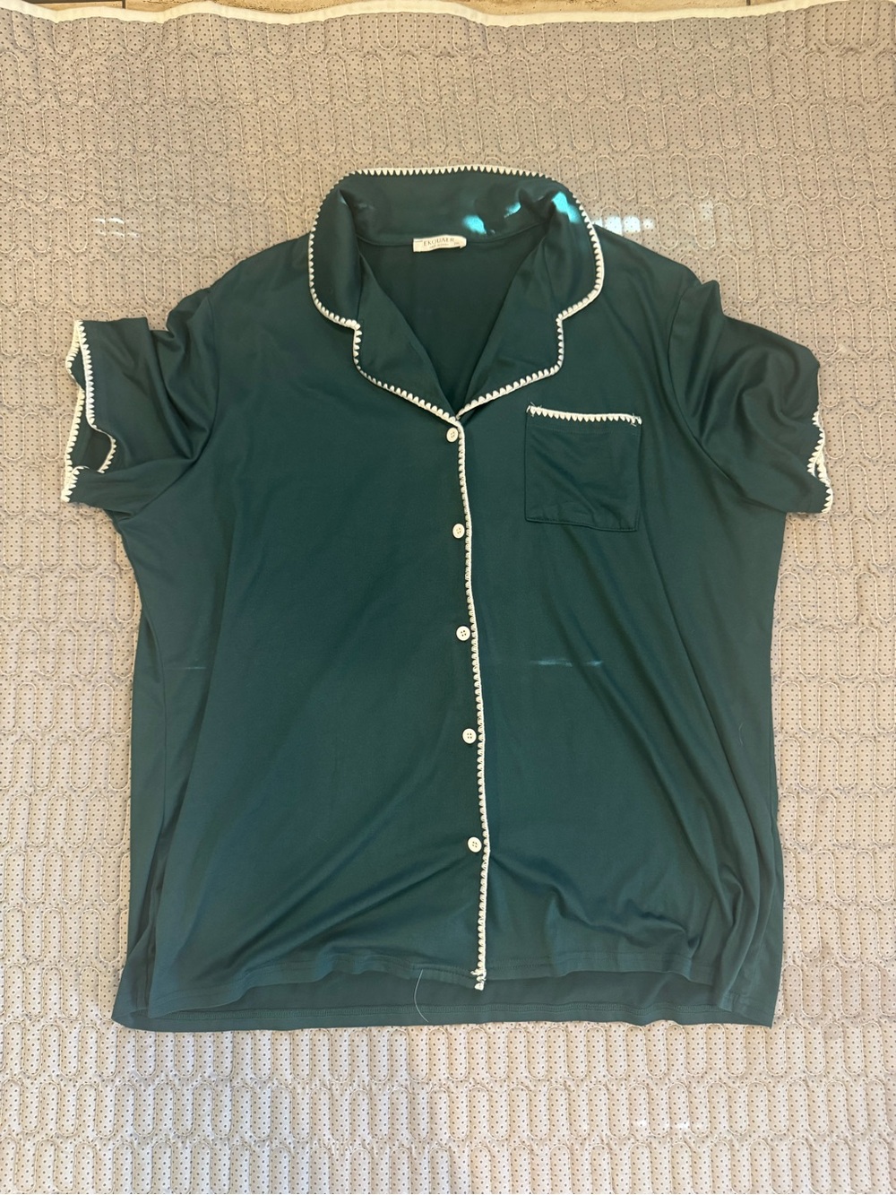 Womens Short Sleeve Button-Front Pajama Set - Dark Green - Picture 2 of 5